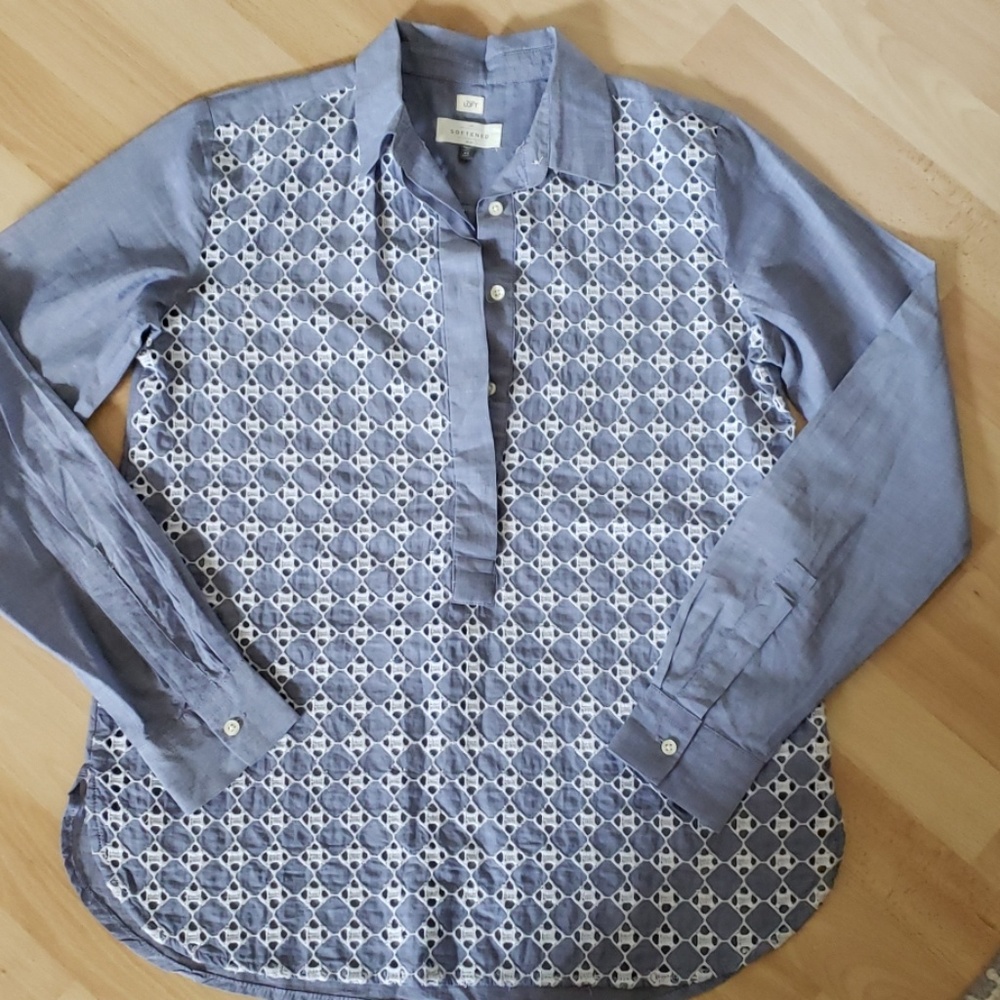 Loft Womens Blouse XS Blue/White